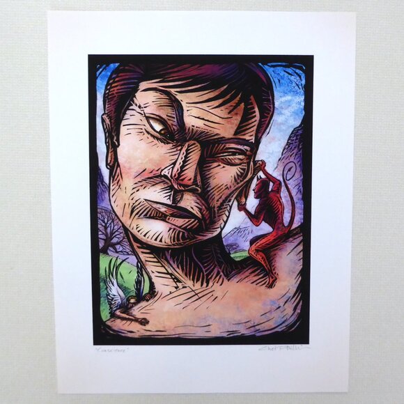 “CONSCIENCE” DEVIL ON SHOULDER FRAMED SIGNED ARTWORK PRINT BY CHET PHILLIPS - Picture 2 of 7